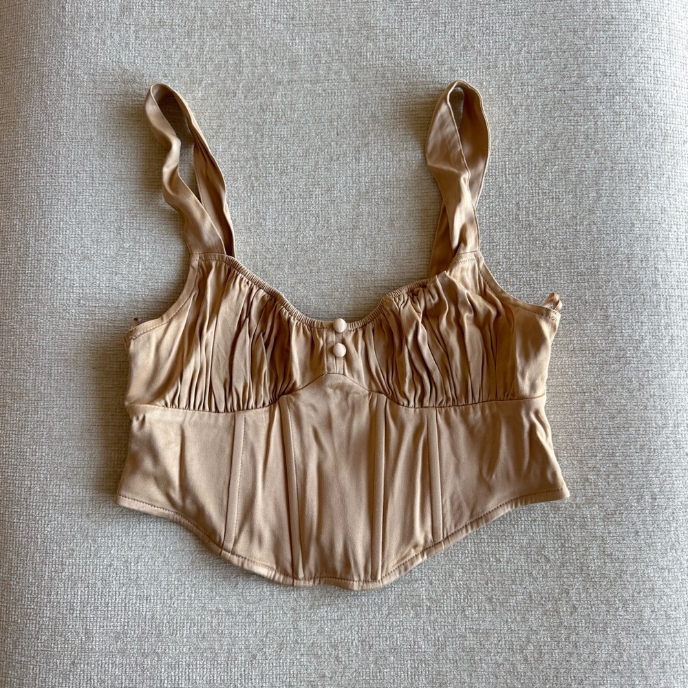 Zara Satin Champagne Corset Top, Size S